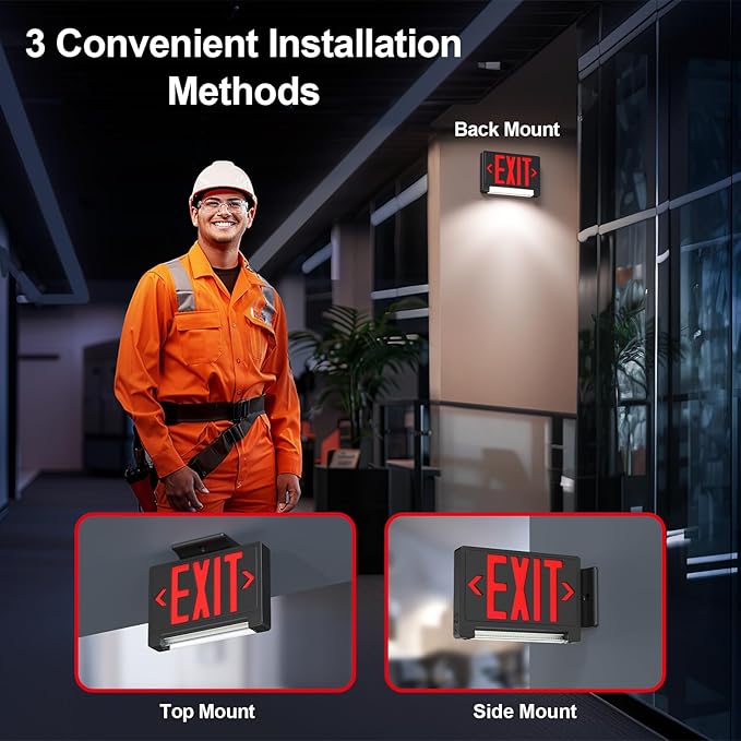 Exit Signs with Emergency Lights Battery Backup, UL Listed Double-sided Exit sign with Adjustable Light Pipe, Hardwired Compact Commercial Lighted Exit Sign, 120/277V Top/Side/Wall Mount (2 Pack) (1 Pack)