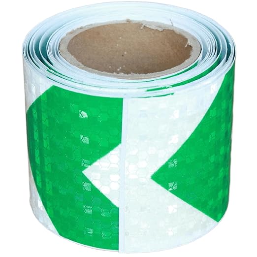 Green and White Reflective Tape Outdoor Waterproof 3 inch, High Visibility Conspicuity Industrial Marking Tape (11 feet)