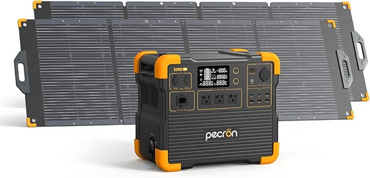 Pecron E2400LFP Portable Solar Generator and 2×200W Foldable Solar Panels, 2048Wh LiFePO4 Home Battery Backup, 3 AC Outlets 2400W Portable Power Stations for Camping, RV, Emergencies, Power Outages