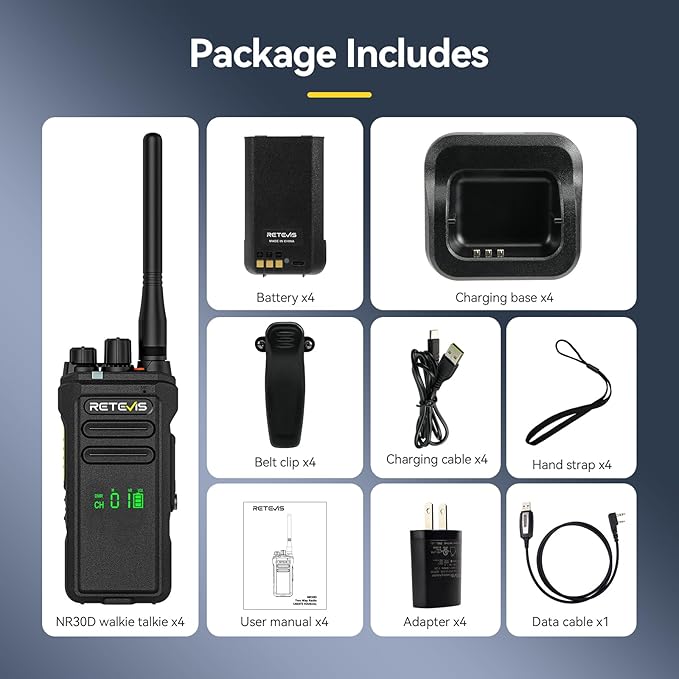 Retevis NR30D DMR 2 Way Radio Handheld,Professional Two Way Radios Long Range,Noise Canceling,IP67 Waterproof,Compatible with Motorola CP100D Digital Walkie Talkies,for Manufacturing Logistics(4 Pack)