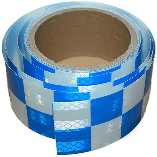 Reflective Tape Blue White 2 inch Wide, Outdoor Waterproof High Visibility Hazard Warning Industrial Marking Tape (11 feet)