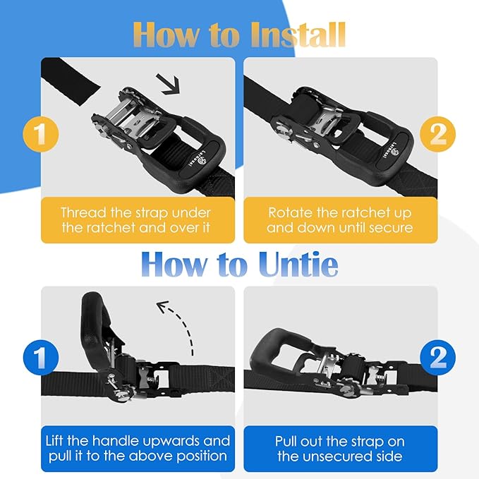 Ratchet Straps, 1.5 inch x 15 ft(4 Pack) Heavy Duty Tie Down Straps, Ratchet Tie Down Straps with Soft Loops-5,208 lbs (Black)