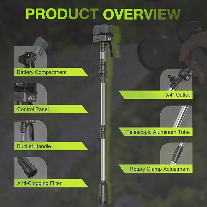FLUENTPOWER Cordless Stick Water Transfer Pump, Compatible with Makita18V Battery, 3 Flow Rate Setting, Brushless Submersible Pump Portable Sump Utility Pump for Pool Garden Pond(Tool Only)