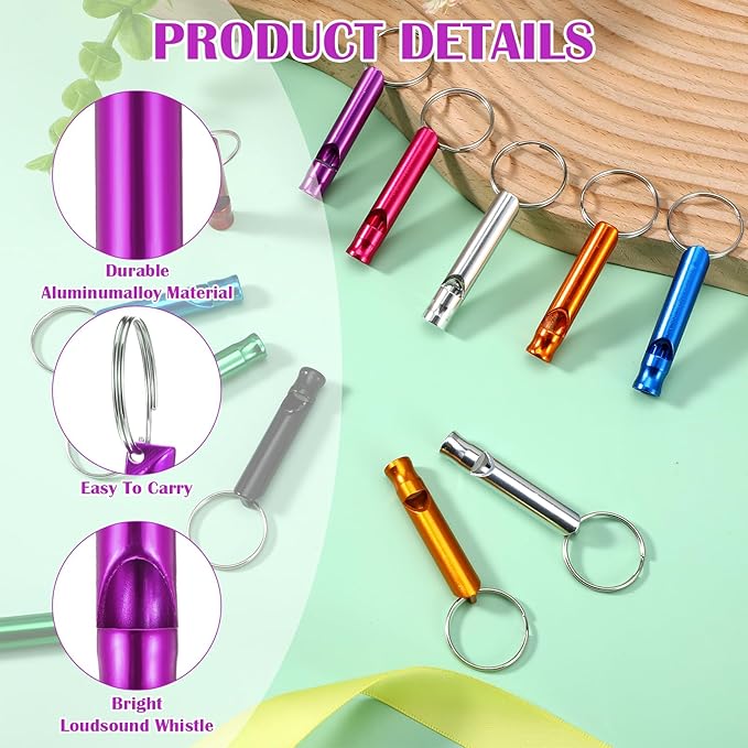 120 Pieces Aluminum Emergency Whistle, Kids Safety Whistle With Keychain, Whistles For Adults Emergency, 6 Colors Hiking Whistle Survival Whistle, For Camping, Hiking, Boating, Hunting, Fishing
