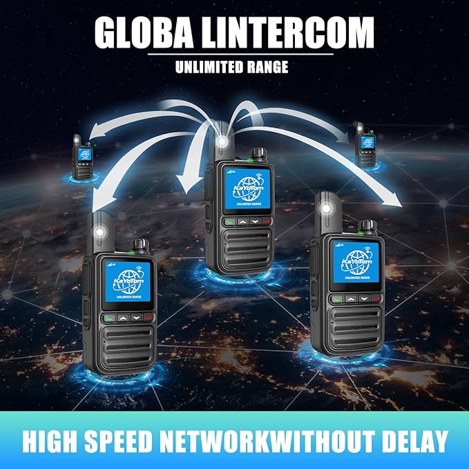 KAYOTOM Lifetime Free Global Walkie Talkies Unlimited Range PTT Push-to-Talk Over Cellular Nationwide 5000 Miles POC 4G Handheld Long Range Two Way Radio for Team (Charging Dock & Earphones, 5-Packs)