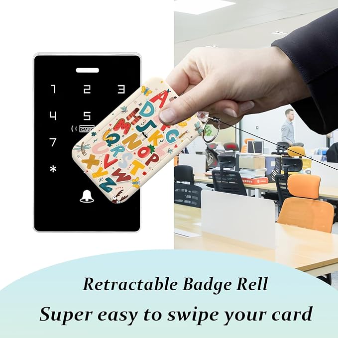 ID Badge Holder with Lanyard Colorful Alphabet Retractable Badge Reel Clip English Letter Lanyard Name Card Vertical ID Protector, ID Card Holder Keychain Name Badge Clip for Women Men