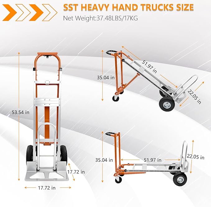 SST Convertible Hand Truck, 4 in 1 Folding Dolly Cart with Wheels, 1000LBS Heavy Duty Aluminum Hand Truck for Construction, Logistics, Shopping, Home, Office Moving