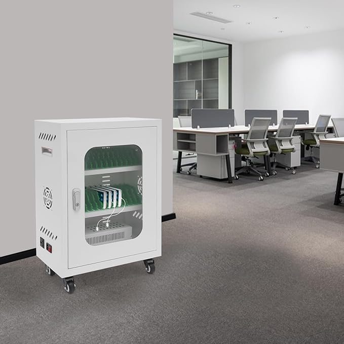 Cell Phone Locker 30 Slot Cellphone Charging Station Metal Cellphone Charging Cabinet Rechargeable Mobile Phone Cabinet for Office Classroom (30 Slot-White)