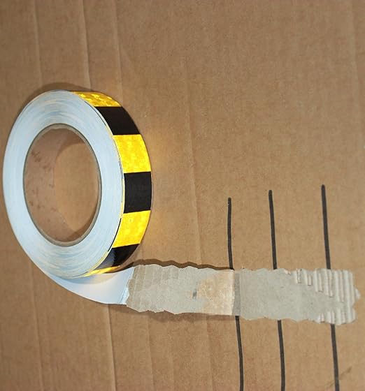 Reflective Tape Yellow Black 1 Inch x 168 Feet, Warning Conspicuity Reflector, Night Safety Sticker for Car Trailer Clothing