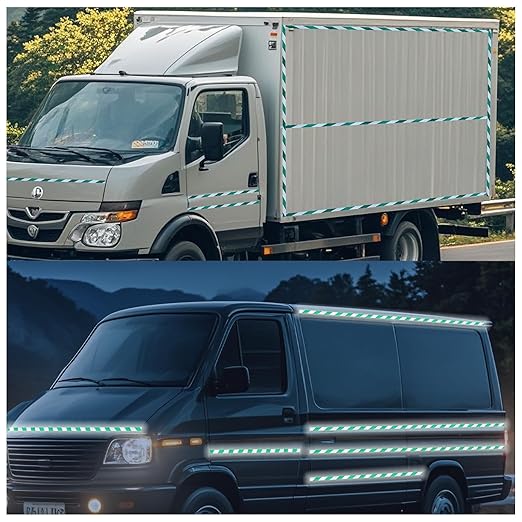 Reflective Tape Green and White 2 inch X 66 feet, Outdoor Waterproof Hazard Conspicuity Warning Industrial Marking Tape