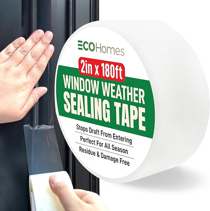ECOHomes Window Weather Sealing Tape (2 Inch Wide) - Clear Weather Stripping Window Seal Tape Stops Draft from Entering Through Gaps, Windows, AC Unit - Insulation Seal for Air Conditioner, 180 Ft