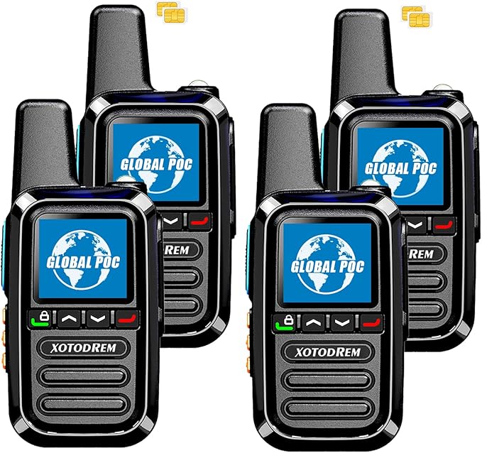 Global Lifetime Free Walkie Talkies Unlimited Range 4G LTE PoC(Push-to-Talk Over Cellular) Radios Nationwide PTT Two Way Radios Long Distance for Family, Logistics, Company 4pcs with sim Card