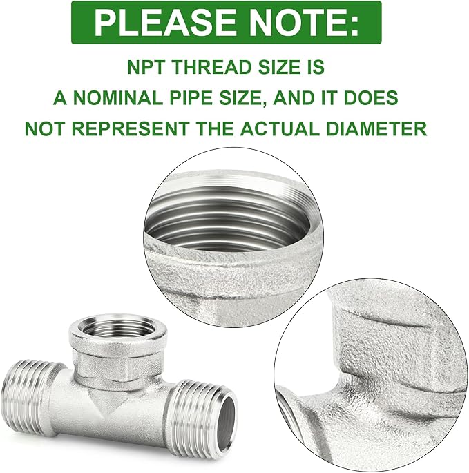 TAISHER 5PCS 304 Stainless Steel Tee Pipe Fittings, 1/4" NPT Male x 1/4" NPT Female x 1/4" NPT Male Pipe Fittings, Female Branch Tee
