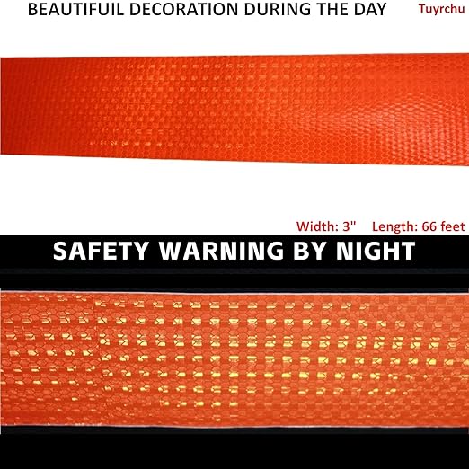 Orange Reflective Tape Outdoor Waterproof 3 inch Wide for Cars, High Visibility Safety Warning Adhesive Stickers Strips (66 feet)