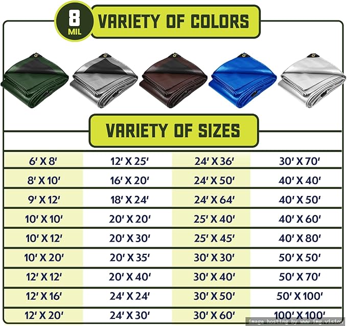 Core Tarps Heavy Duty 8 Mil Tarp Cover, Waterproof, UV Resistant, Rip and Tear Proof, Poly Tarpaulin with Reinforced Edges for Roof, Camping, Patio, Pool, Boat. (Blue 12′ X 25′)