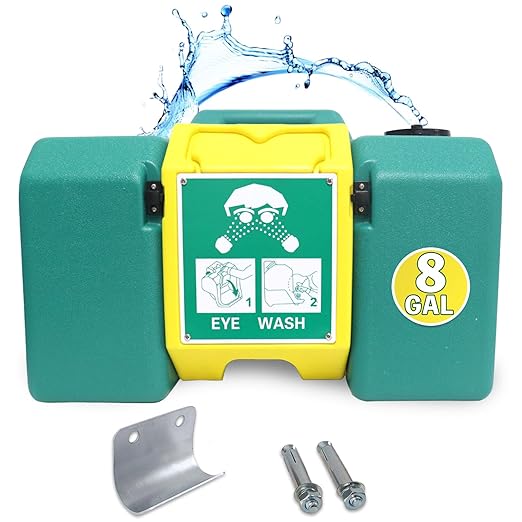 8 Gallon Eye Wash Station, Portable Eyewash Station OSHA-Approved, Wall Mounted Emergency Eyewash Station Kit with Dual Spray, First Aid Eye Wash Station for Factories, Laboratories (Blue)