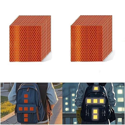 Non Fading Orange Reflective Stickers 3 inch X 3 inch, Outdoor Waterproof High Visibility Warning Safety Adhesive Reflector Tape (20 Pcs)