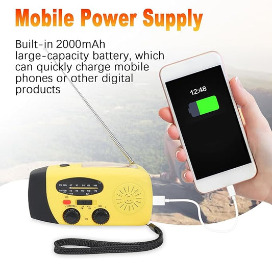 Yunir Emergency Radio, Solar Hand Crank Portable AM FM Radio Phone Charger with 2000mAh Battery, for Camping Hiking Power Outage (European Version)
