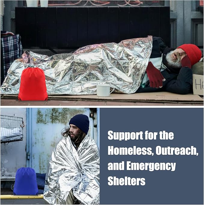 216 Pcs Homeless Care Package Supplies Bulk Winter Emergency Blankets Beanies Hat Gloves Scarves Socks Drawstring Bags for Men Women Cold Weather Camping Outdoor Survival Kit (5 Colors)