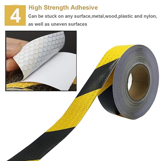 Waterproof Reflective Safety Tape Roll 2" X150' Yellow Black Striped Floor Marking Tape Hazard Caution Warning Tape Auto Truck Self-Adhesive Safety Sticker Strips for Wall Factory Trailer Vehicle