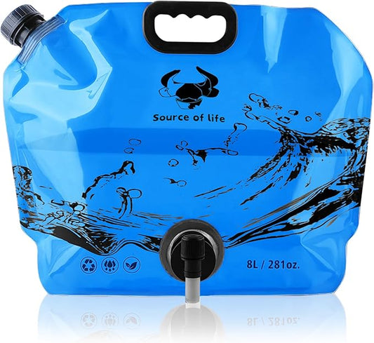 Water Jug Camping 2.1 Gallon Collapsible with Spigot, BPA Free Portable Water Pouch Foldable Water Bags for Outdoor Hiking, Travel and Emergency & Water Storage Containers (Blue-1Pcs)