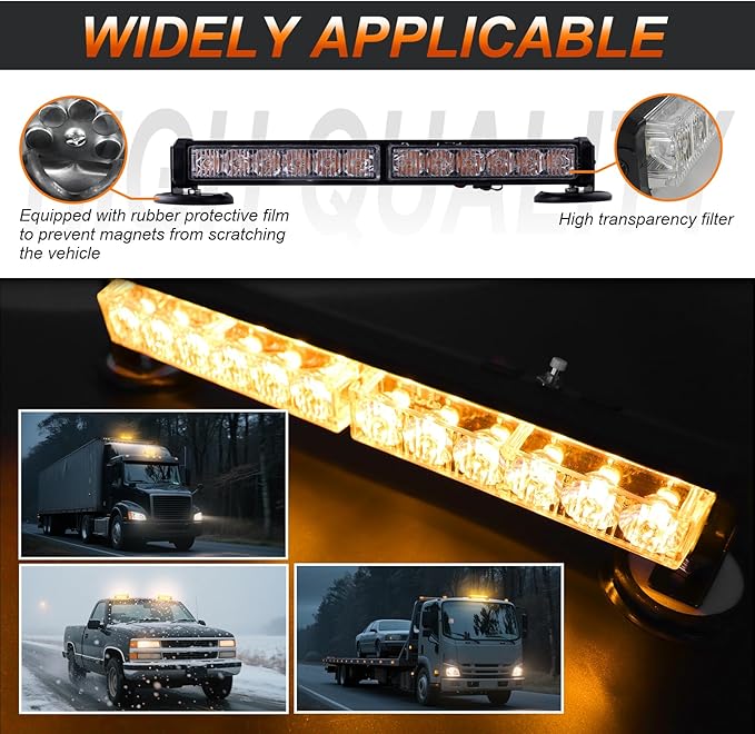 Amber Emergency Strobe Light, Rechargeable Wireless Magnetic Flashing Safety Beacon Trailer Lamp, 12 LED Vehicle Warning Light, for Trucks, Tractors, Vehicles