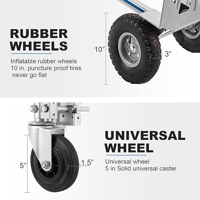 3in1 Aluminum Hand Truck,Convertible Hand Truck Dolly Large Size 1000 lb Capacity, Utility Cart Converts from Hand Truck to Platform Cart with 10" Hi Tech Rubber Wheels