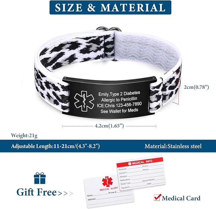 VNOX Medical Alert Bracelets for Men & Women Kids with Free Engraving Adjustable Stainless Steel Mesh Emergency Medical ID Bracelets Wristband