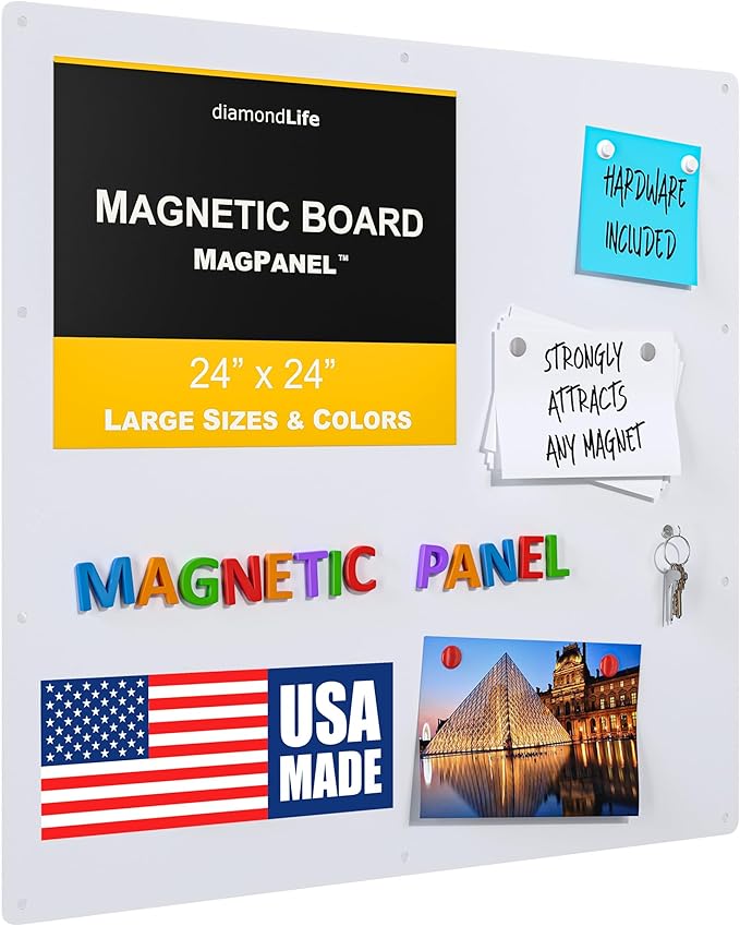 24"x24" - Magnetic Board - Memo & Vision Board for Home, Office, and Classroom - Magnet Board for Kids - Pre-drilled Mounting Screws Included