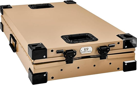 Heavy Duty Fully Collapsible Powder-Coated Aluminum Dog Crate - Small (Tan)