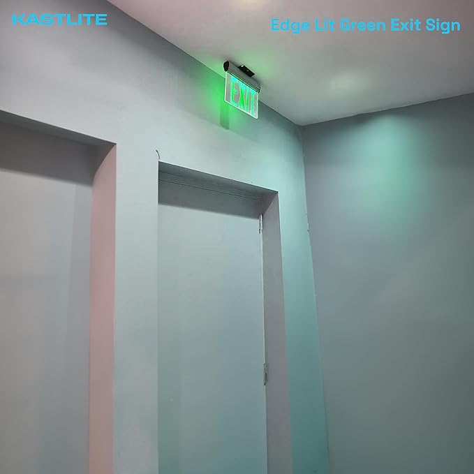 KastLite LED Emergency Edge-Lit Exit Sign, 180 Min Backup, Damp Rated, Green Letters, UL Listed, 120/277V, Acrylic Panel - 4 Pack
