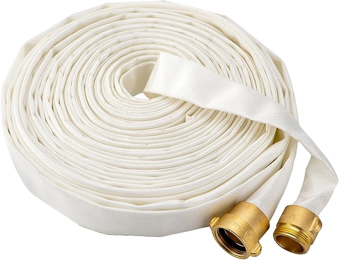 Fire Hose,1-1/2" ID X 100 FT, Single Jacket TPU, 450 PSI Burst Pressure, Industrial Fire Hose with NST/NH Brass Couplings for Indoor Use