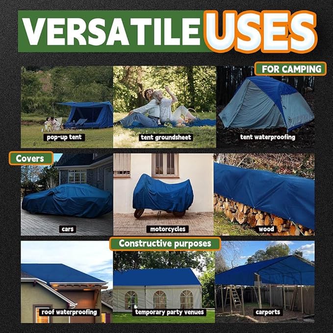 Blue Tarp 10x12 Feet, 8 Mil Thick, UV Resistant, Multipurpose Waterproof Poly Tarp Cover with Metal Grommets and Reinforced Edges by RAINDEWAY