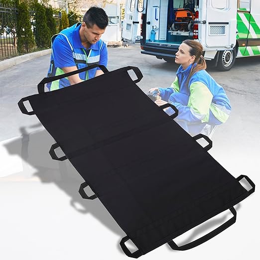 Portable Transport Stretcher with 10 Handles – Lightweight Dog Stretcher & Gurney, Patient Animal Mover for Emergency Casualty Evacuation, 300lbs Capacity (Black) Large