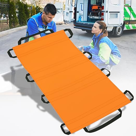 Portable Transport Stretcher with 10 Handles – Lightweight Dog Stretcher & Gurney, Patient Animal Mover for Emergency Casualty Evacuation, 300lbs Capacity (Orange) Large