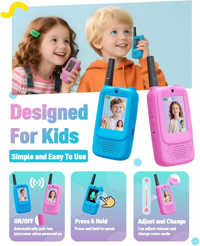 Video Walkie Talkies for Kids, 2-Pack Rechargeable Kids Walkie Talkies with HD Camera, Voice Changer & Long Range, Indoor Outdoor Toys for Hiking,Camping,Christmas Birthday Gifts for 3-12 Boys Girls