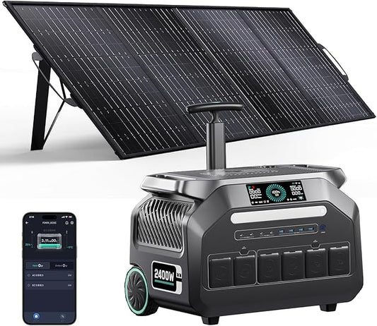 IEE 2400W (2025 New) Solar Generator with 400W Solar Panel, 2048Wh Portable Power Station P2400, 1800W AC Charging, AC Outlets 2400W x 4, LiFePO4 Battery Power Station for Home Backup, RV, Emergencies