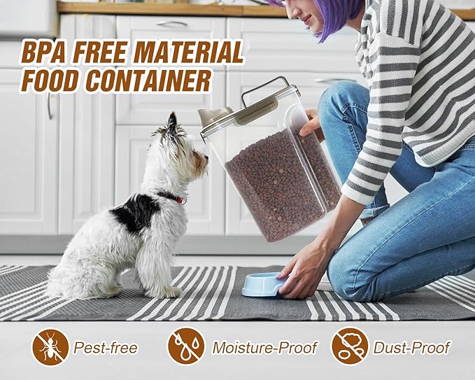 TBMax Dog Food Storage Container, Large Airtight Cat Food Container with Bigger Spout and Cup, Portable Travel Pet Food Storage Dispenser for Small Animal Kibble Storage, Bird Seed Container