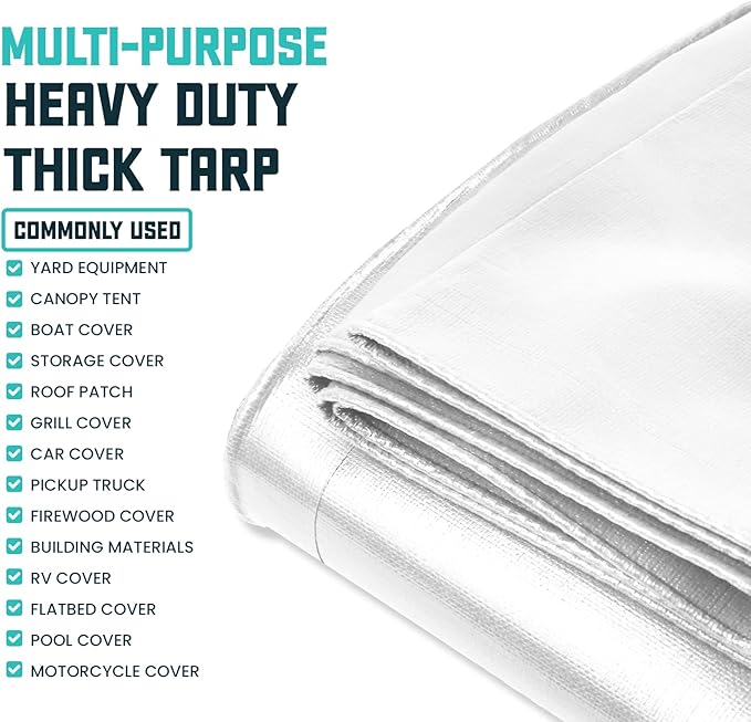 Core Tarps Extra Heavy Duty 16 Mil Tarp Cover, Waterproof, UV Resistant, Rip and Tear Proof, Poly Tarpaulin with Reinforced Edges for Roof, Camping, Patio, Pool, Boat (White 100′ X 100′)