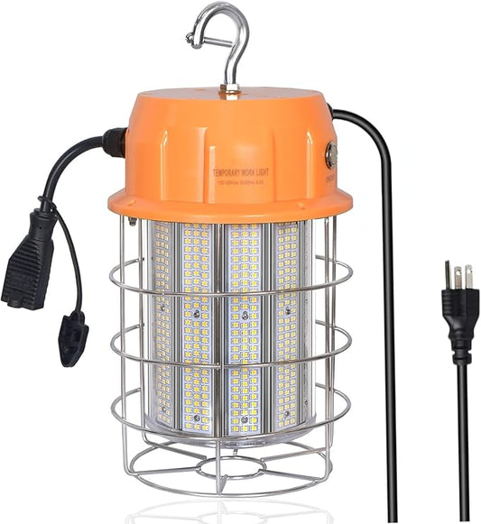 250W LED Temporary Work Light, Portable Hanging Work Construction Light,5000K 35,000 Lumens Light with Stainless Steel Shield and Hook,for Indoor Mine Job Site Lighting, Plug and Play