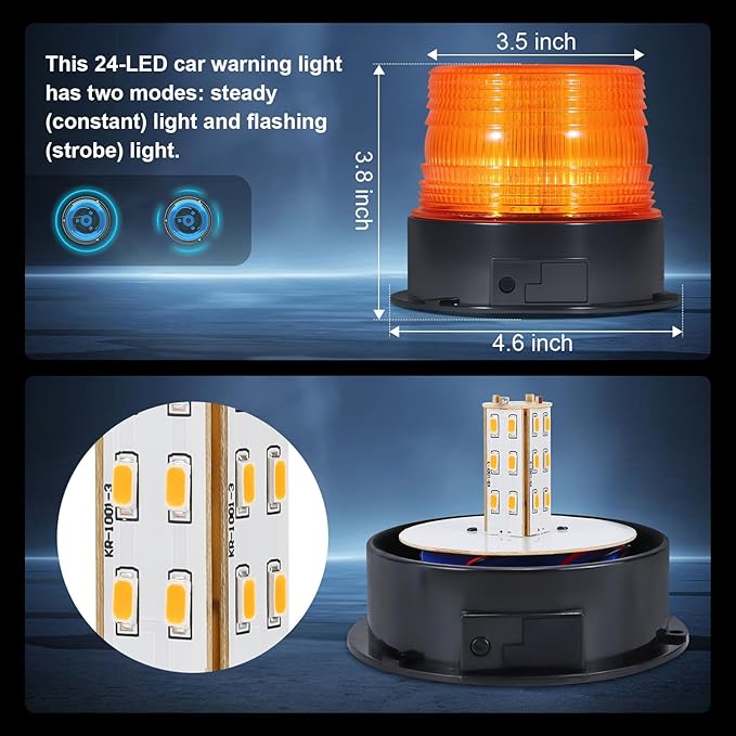 AnTom Magnetic Wireless Beacon Light, Rechargeable Emergency Flashing Warning Battery Operated Strobe Lights for Truck Vehicle, with 12-24v Cigarette Lighter Plug, Amber