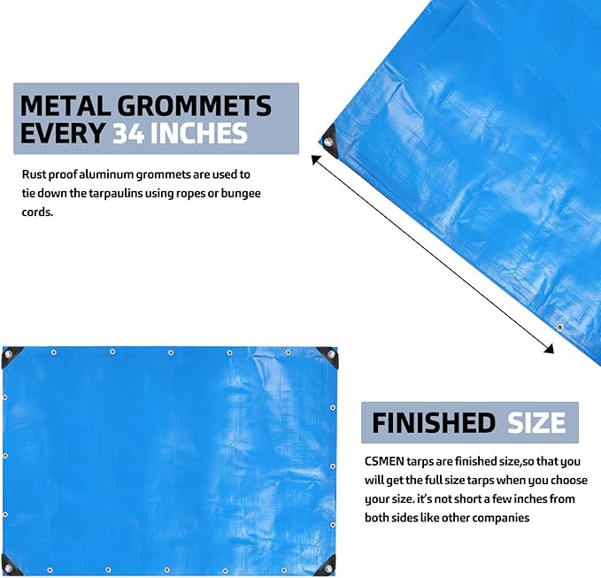 Tarp Heay Duty Waterproof 6x20ft,Blue Tarp Cover Plastic Poly Tarpaulin for Outdoor Cover,Emergency Rain,Roof, Pool, Boat,Camping - Multipurpose with 12Mil Thickness
