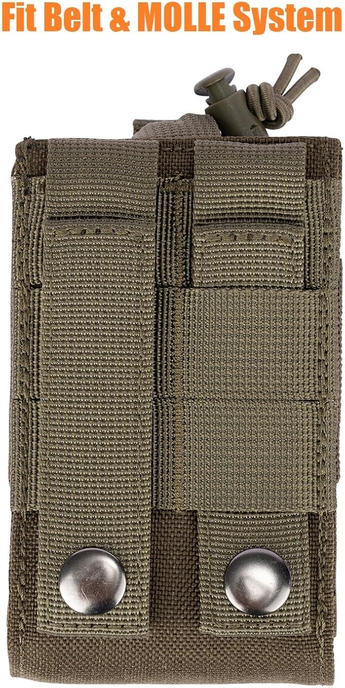 Adjustable Radio Pouch MOLLE Radio Holder for Tactical Duty Belt Two Ways Radio Holster Walkie Talkies Case Rifle Mag Carrier 5.56mm 7.62mm Magazine Nylon Carry Bag for Police Security Rescue