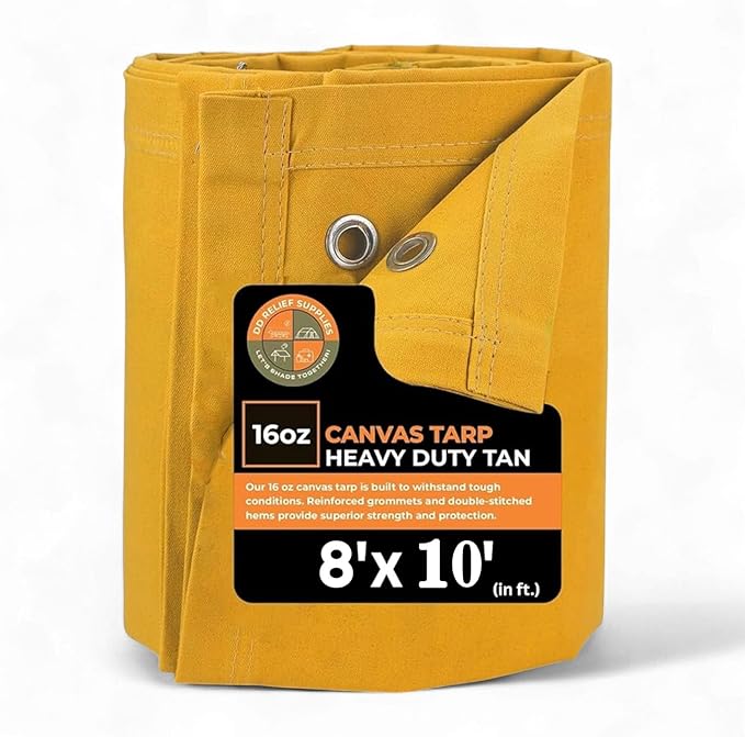 Heavy Duty Waterproof Canvas Tarp – 8 x 10', Tan with Grommets | Durable Multipurpose Cover for Camping, Canopies, Tents, Trailers, Machinery & Equipment