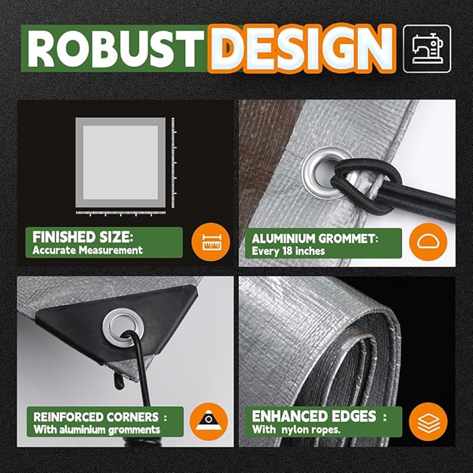 RAINDEWAY Tarps Heavy Duty Waterproof 30x50 Feet,10Mil Thick Multipurpose Large Tarp Cover with Metal Grommets and Reinforced Edges,Silver/Brown Tarp