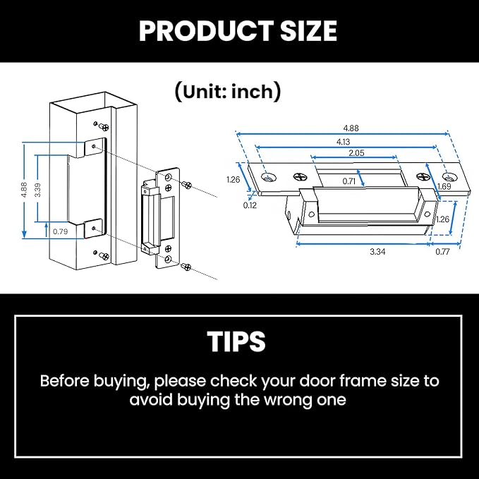 2025 Upgraded ANSI Standard Heavy Duty Electric Door Strike Lock for Door Access Control System Fail-Secure/Fail-Safe Adjustable Access Control Cylindrical Locksets (Input Voltage 12VDC),Black