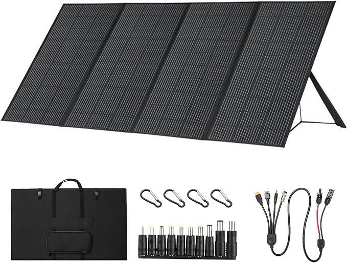 450 Watt Portable Solar Panel for Power Station, 36V Foldable Solar Panel 25% High Efficiency IP68 Waterproof with 10ft 4-in-1 Cable and 10×DC Adapter, Adjustable Kickstand for Camping RV