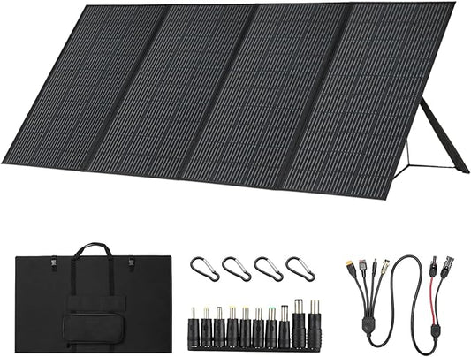 450 Watt Portable Solar Panel for Power Station, 36V Foldable Solar Panel 25% High Efficiency IP68 Waterproof with 10ft 4-in-1 Cable and 10×DC Adapter, Adjustable Kickstand for Camping RV