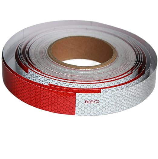 Red and White Reflective Tape Outdoor Waterproof 1 inch X 74 feet, High Visibility Hazard Safety Industrial Marking Tape