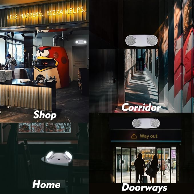 LED Emergency Lights with Battery Backup Commercial Emergency Light Fixtures for Business Home Power Failure Outage Exit Sign Lighting with Plug in Cord AC85-277V 200lm 4Hours
